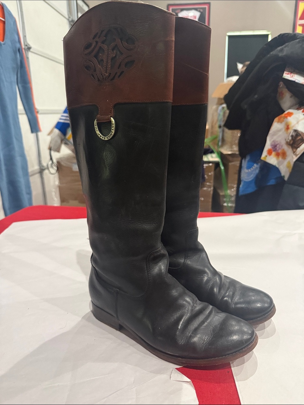 Frye Two-Tone Leather Riding Boots - Black and Brown